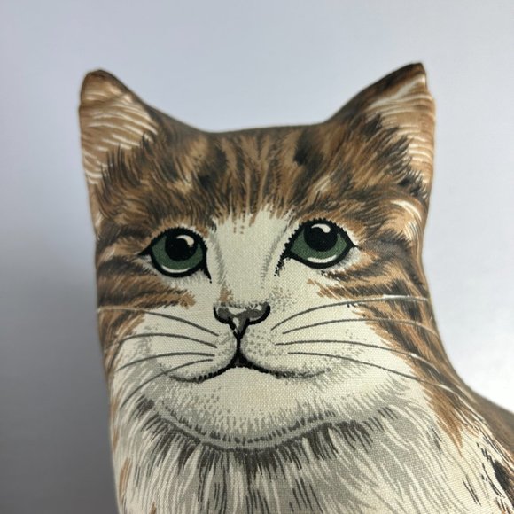 Vintage Set of 2 Tabby Cat Shaped Pillows Mother Kitten Plush 13" Brown 10" Grey - Picture 4 of 8